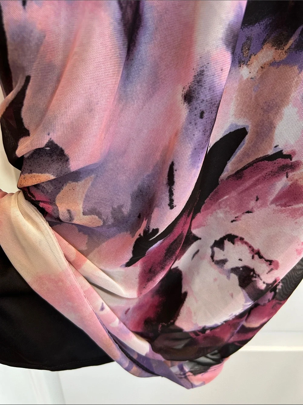 VENUS Black Floral Midi Dress with Purple and Pink Wash